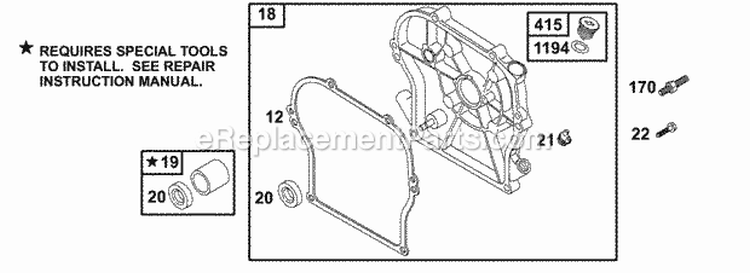 Crankcase CoverSump Diagram and Parts List for  Briggs and Stratton Engine